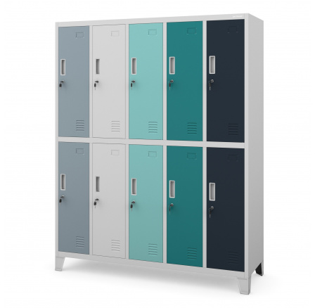 Kovová uzamykateľná šatníková skriňa s 10 boxmi BARTEK, 1360 x 1720 x 450 mm, šedo-viacfarebná Kovová uzamykateľná šatníková skriňa s 10 boxmi BARTEK, 1360 x 1720 x 450 mm, šedo-viacfarebná