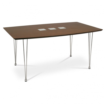 Jedálenský stôl 150x90x75 cm, MDF - dyha a sklo, hnedé morenie, kovové nohy - chróm Jedálenský stôl 150x90x75 cm, MDF - dyha a sklo, hnedé morenie, kovové nohy - chróm