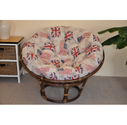 Ratanový papasan 110 cm hnedý vankúš s motívom vlajky