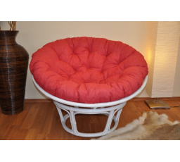 Ratanový papasan 115 cm biely - vankúš bordový
