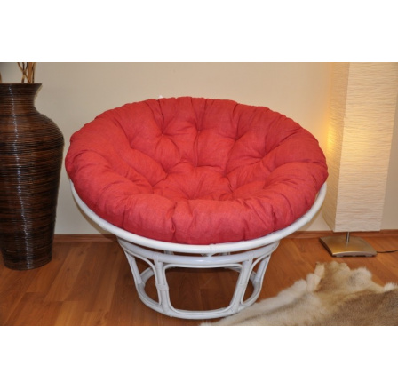 Ratanový papasan 115 cm biely - vankúš bordový