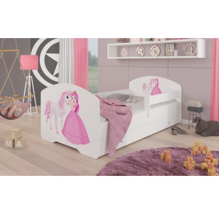 Posteľ s matracom, zábranou a šuplíkom PEPE PRINCESS AND HORSE 140x70 Biela Posteľ s matracom, zábranou a šuplíkom PEPE PRINCESS AND HORSE 140x70 Biela