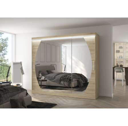 Posuvná skriňa so zrkadlom a LED osvetlením CAMBE 250 Sonoma+Sonoma Posuvná skriňa so zrkadlom a LED osvetlením CAMBE 250 Sonoma+Sonoma