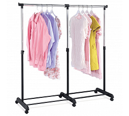 Teleskopický stojan na šaty s úložným priestorom, čierny, kov / plast, chróm