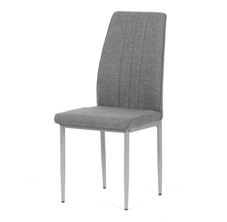Jedálenská stolička, strieborná látka, sivé kovové nohy
