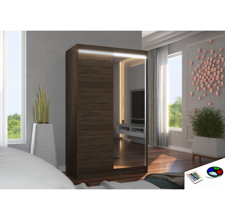 Posuvná skriňa so zrkadlom a LED osvetlením REWENA 120 Choco+Choco
