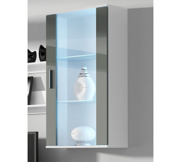 Závesná vitrína SOHO S2, Biela/Sivý lesk