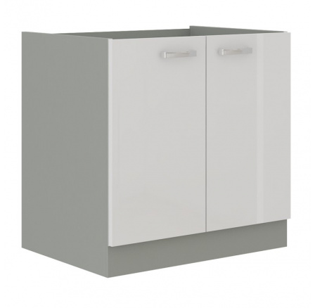 Kuchynská dolná skrinka BOLZANO 80 D 2F BB, Biely lesk/Sivá