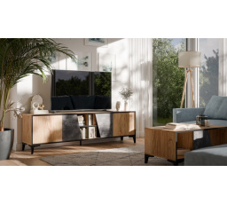 TV komoda OVO, tmavý betón/starý dub