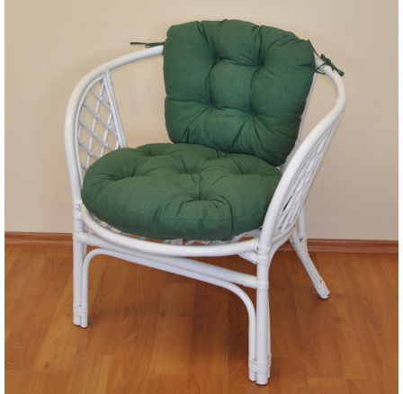 Ratanové kreslo Bahama biely vankúš tmavozelené odlesky