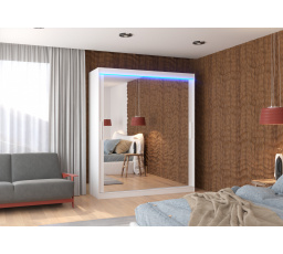 Posuvná skriňa so zrkadlom a LED osvetlením ETTORE 180 Biela+Biela