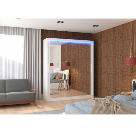 Posuvná skriňa so zrkadlom a LED osvetlením ETTORE 180 Biela+Biela Posuvná skriňa so zrkadlom a LED osvetlením ETTORE 180 Biela+Biela