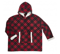Zateplená kockovaná mikina/snuddie červená