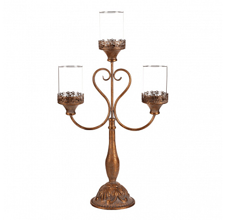 Svícen kovový - 65 cm, 3 ramena, se skly, barva zlatá Svícen kovový - 65 cm, 3 ramena, se skly, barva zlatá