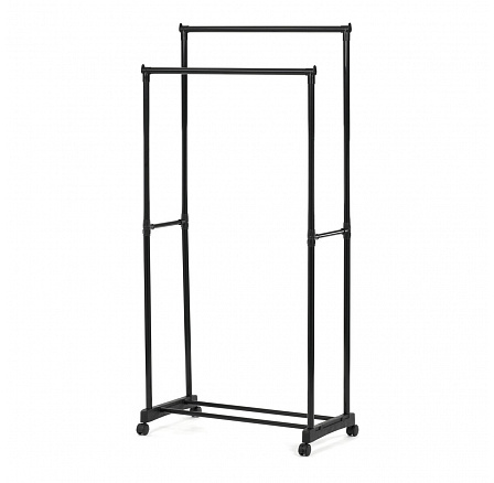 Stojan na šaty dvojramenný s odkladačom na topánky, čierna farba, kov / plast, chróm