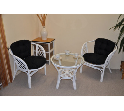 Ratanová sedacia súprava Bahama biela 2+1, čierne podušky