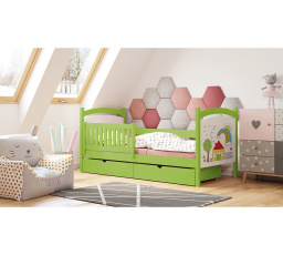 postel dzieciece drewniane z tablica suchoscieralna Amely 80x190 Certyfikat - Limetka - Konec série