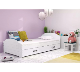 Detská posteľ LILI 90x200 cm so zásuvkou, s matracom, Biela/Biela