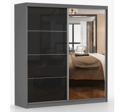 Šatní skriňa MULTI 31 - 203 cm, Sivá/Čierny Lesk