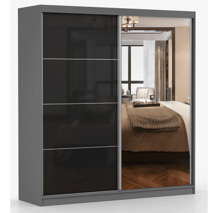 Šatní skriňa MULTI 31 - 203 cm, Sivá/Čierny Lesk
