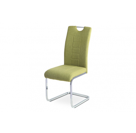 Jedálenská stolička, zelená látka, pochrómovaná kovová podnož