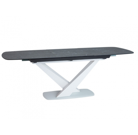 Jedálenský stôl CASSINO II CERAMIC, mramorový efekt/biely mat - 160(220)x90