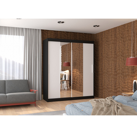 Posuvná skriňa so zrkadlom DALLAS 180 Čierna+Biela Posuvná skriňa so zrkadlom DALLAS 180 Čierna+Biela