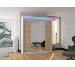 Posuvná skriňa so zrkadlom a LED osvetlením BALANCE 180 Biela+Sonoma