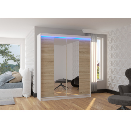Posuvná skriňa so zrkadlom a LED osvetlením BALANCE 180 Biela+Sonoma