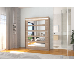 Posuvná skriňa so zrkadlom a LED osvetlením MURANI 150 Truffle+Truffle