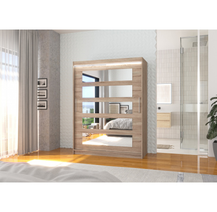 Posuvná skriňa so zrkadlom a LED osvetlením MURANI 150 Truffle+Truffle