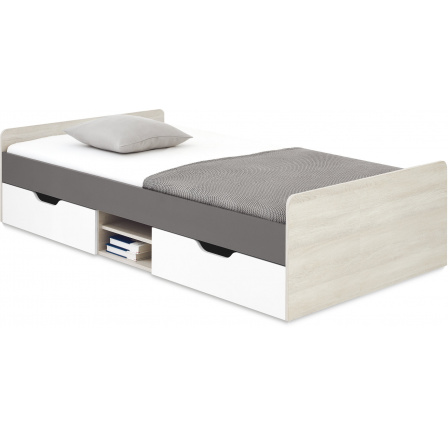 Posteľ REMO RM16 - 120x200 cm, Dub Wilton Biela/Biela Lux/Antracit