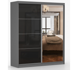 Šatní skriňa MULTI 31 - 183 cm, Sivá/Čierny Lesk