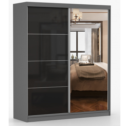 Šatní skriňa MULTI 31 - 183 cm, Sivá/Čierny Lesk