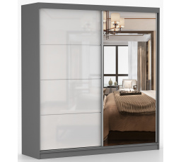 Šatní skriňa MULTI 35 - 233 cm, Sivá/Biely Lesk