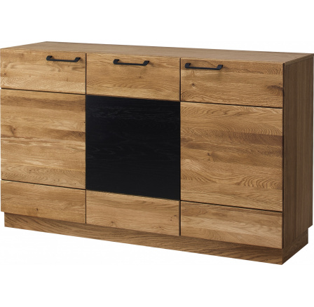 MONURIKI 45 - Komoda - 3 dvierka - medový dub s čiernymi matnými prvkami - montovaný nábytok (MOSAIC) (SZ) (K150-Z)