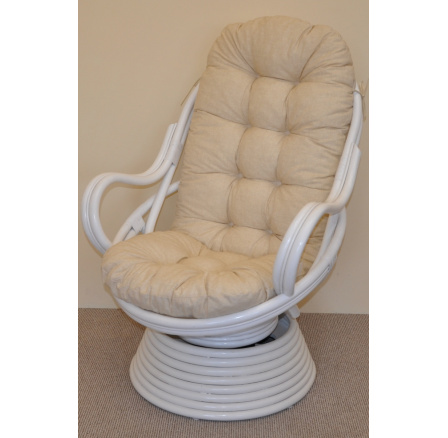Ratanové hojdacie kreslo Swivel biely vankúš béžové zvýraznenia