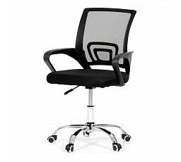 Kancelárske kreslo, čalúnené čiernou látkou MESH a sieťovinou MESH, výškovo nastaviteľné, chrómovaný kovový kríž