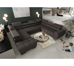 Rohová sedacia súprava ASPEN MAX I 265x350x225 cm prírodná koža - sivá koža, pravá