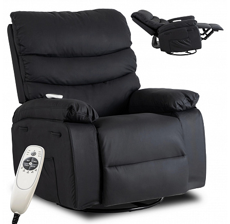 Rozkladacie Masážne Kreslo BRUCE s Hojdací Funkciou Čierna Ekokoža