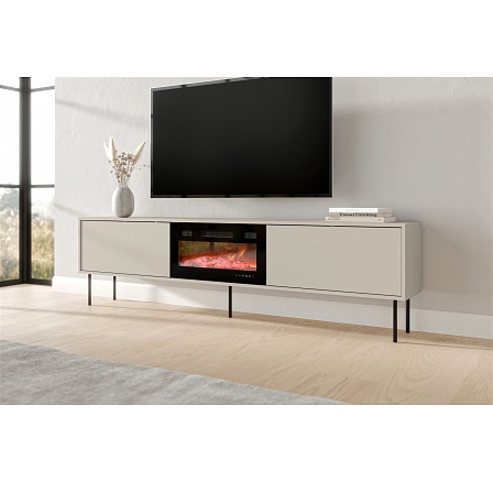 TV komoda MASHA 200 s krbom, kašmír / čierna TV komoda MASHA 200 s krbom, kašmír / čierna