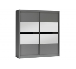 Šatníková skriňa BATUMI 203, grafit/grafitové zrkadlo/čierne sklo