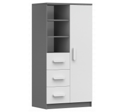 Regál 80 3S1D SMYK II - 05, Sivá/Biela/Biela