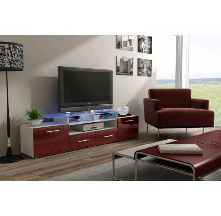 TV komoda EVORA WHITE - bordová
