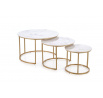 Konferenčné stolíky GILDA sada 3, efekt bieleho mramoru / zlatý