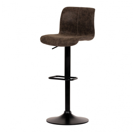 Barová stolička, hnedá látka v imitácii kože, čierny podstavec, výškovo nastaviteľná