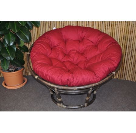 Ratanový papasan 110 cm hnedý vankúš bordový