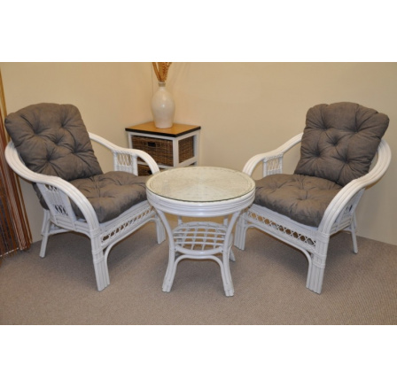 Ratanová sedacia súprava Rio De Janeiro 2+1 biele vankúše sivé odlesky