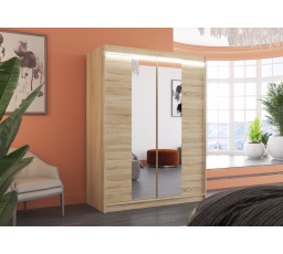 Posuvná skriňa so zrkadlom a LED osvetlením FEVER 150 Sonoma+Sonoma