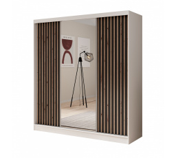 Šatní skriňa s posuvnými dverami a zrkadlom Ida 200 Biela+Čierna